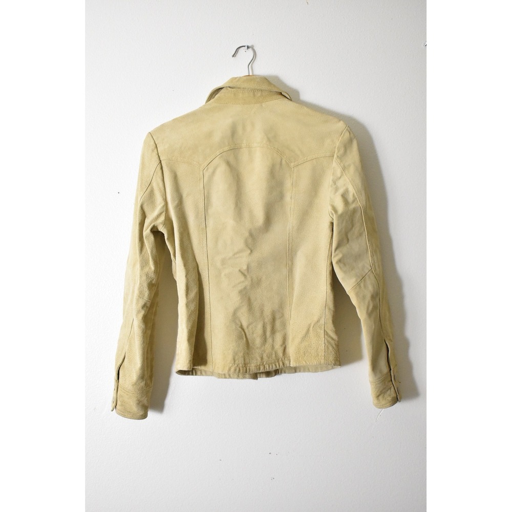 Live a Little Leather Jacket Womens M Tan 90s Perforated Suede Western Trucker - Picture 4 of 5